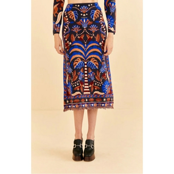 Farm Rio Nature Beauty Scarf Knit Midi Skirt - Picture 3 of 11